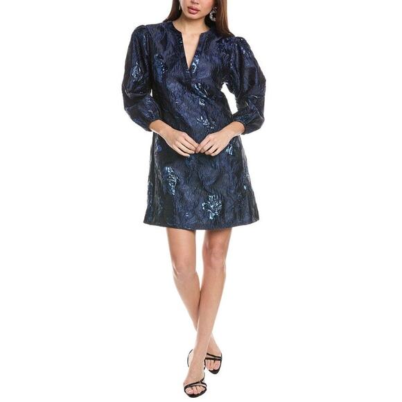 Flora Bea NYC Essen Shift Dress Night Gaze Navy XS NWT Elegant Brocade Design - Picture 1 of 11